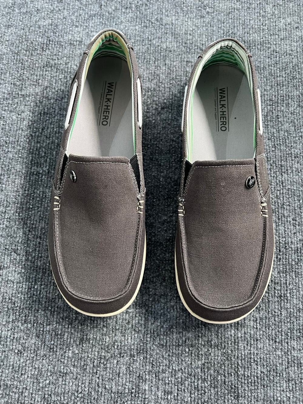 Walk Hero Gray Canvas Slip On Comfort Loafers Arch Support Women's 12